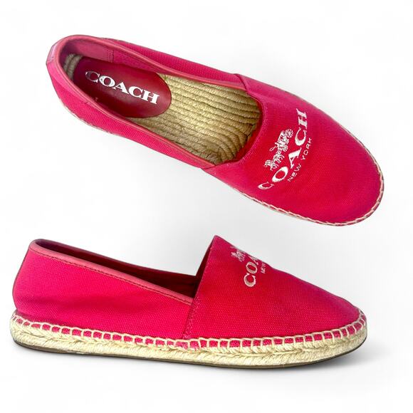 Coach Women's Rhoda Espadrille Flat Size 7.5 Hot Pink Logo Embroidery Q9069 - Picture 1 of 11